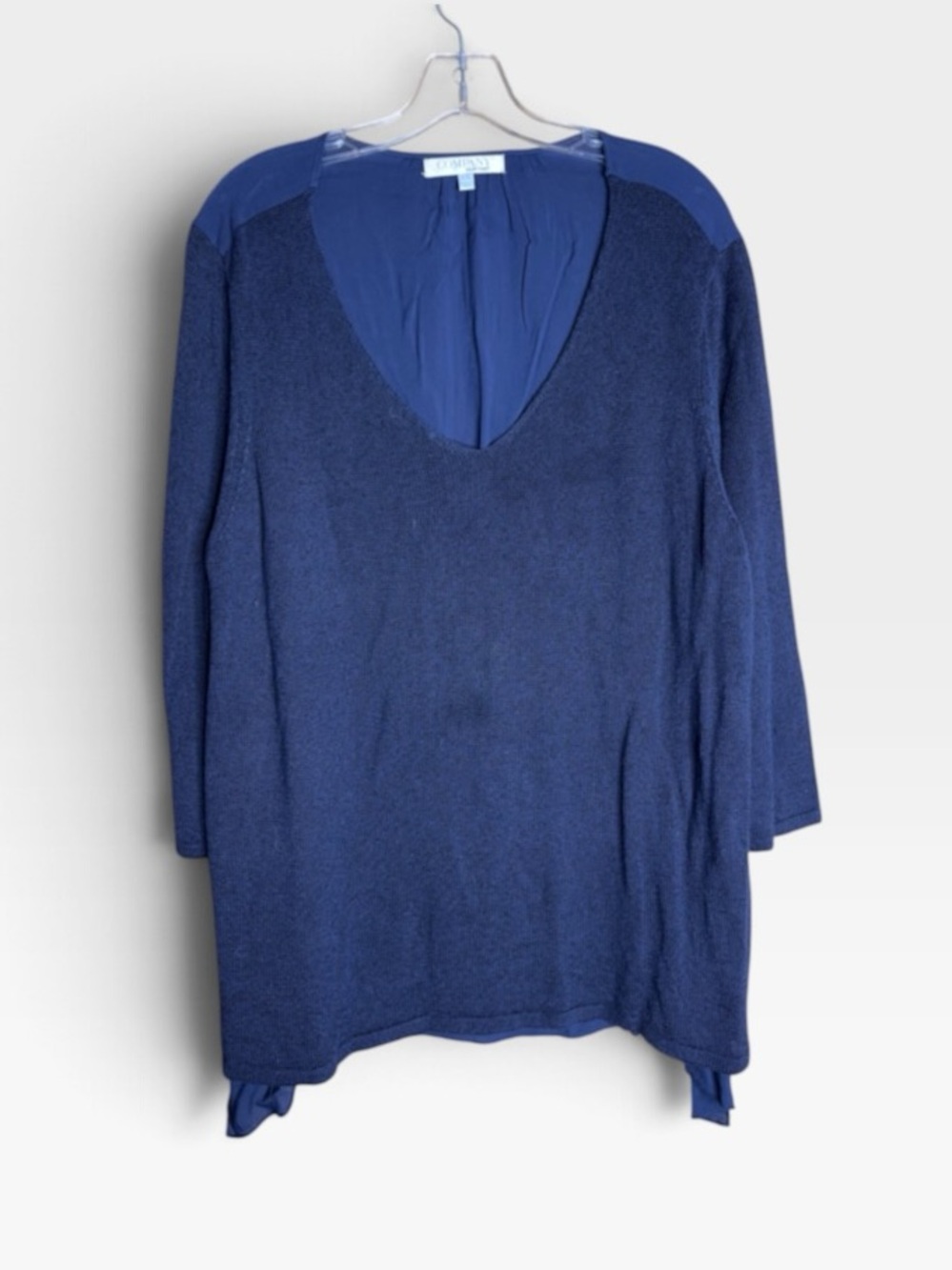 Company Ellen Tracy XXL Navy Mixed Media V Neck Tunic Sweater Rayon Cotton